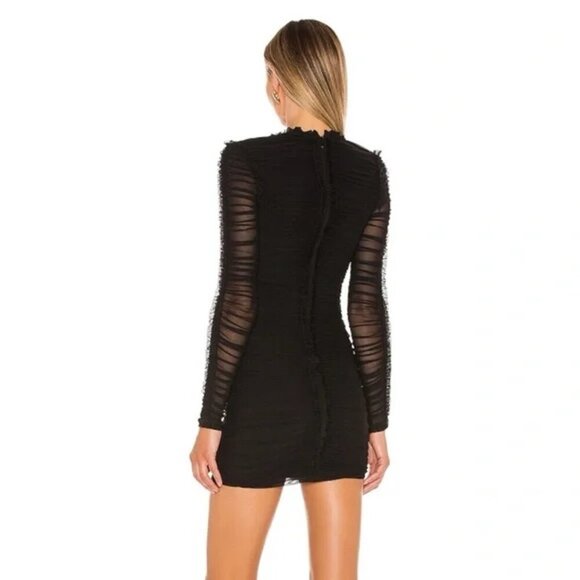 NBD x Revolve Las Olas Black Ruched Mesh Long Sleeve Dress Bodycon - Picture 3 of 7